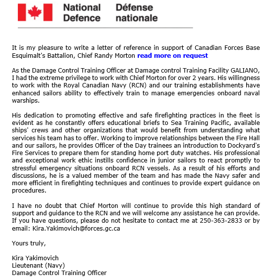 National Defence reference letter