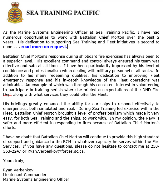 Sea Training Pacific reference letter